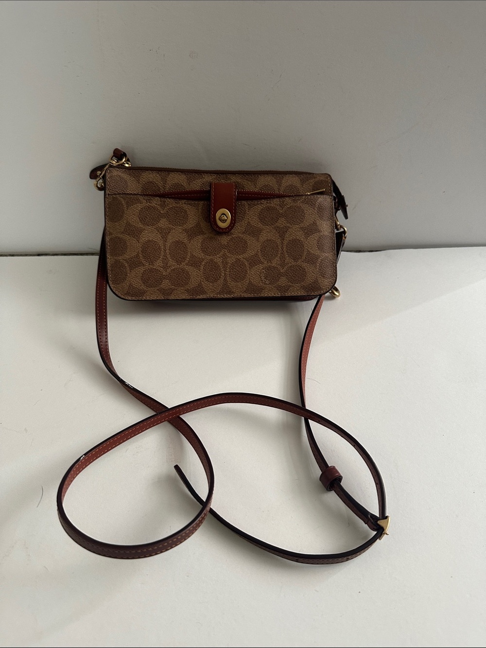 Coach Brown Signature Crossbody with Leather Trim